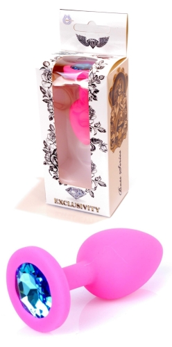 Анальна пробка М рожевого кольору із кристалом блакитного кольору BOSS of TOYS Jewellery plug - 1