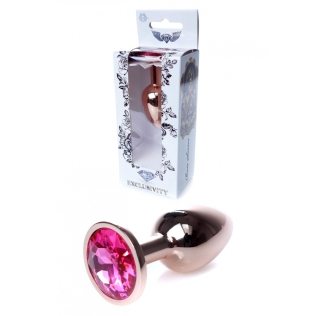 Анальная пробка золотистого цвета с ярко розовым камушком Boss series Boss of toys Jewellery размер S 