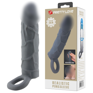 Насадка на член із петлею реалістична сірого кольору Lybaile Pretty Love Realistic Penis Sleeve