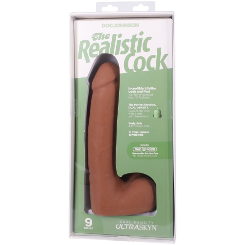 Фаллоимитатор реалистичный на съемной присоске бежевый Doc Johnson The Realistic Cock ULTRASKYN - 9 Inch with Balls Caramel - 9