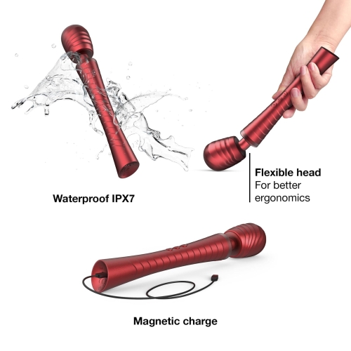 Вібромасажер Ванд зі змінними насадками червоний Manwan MAN.WAND EDGY Velvet Red - 2