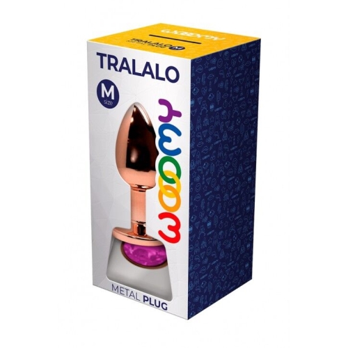 Анальний затор Золотистого кольору з Рожевим камінчиком Wooomy Tralalo Rose Gold Plug Magenta розмір M - 2