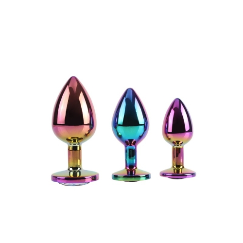 Набор анальных пробок с кристаллами радужного цвета Chisa Gem Butt Plug 3 штуки разных размеров - 2