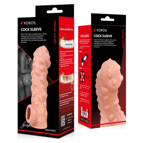Насадка на член с пупырышками и с петлей для мошонки телесная Kokos Cock Sleeve CS 003 размер S - 4