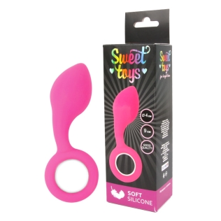 Стимулятор Анальний гладкий силіконовий з ручкою-кільцем SWEET TOYS яскраво-рожевий L 9 см d 4 см