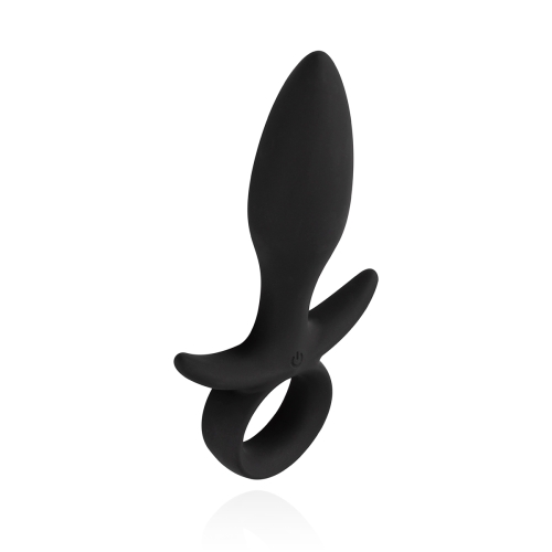 Анальна силіконова вібропробка зі стоппером кільцем чорна EasyToys Butt Buzzer - 2