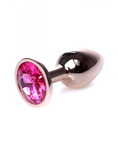 Анальна пробка золотистого кольору з яскраво рожевим камінчиком Boss series Boss of toys Jewellery розмір S - 3
