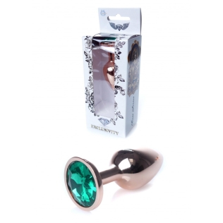 Анальная пробка золотистого цвета с зеленым камушком Boss series Jewellery