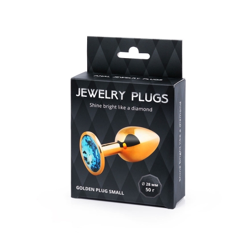 Металева анальна втулка Anal Jewelry Plugs з блакитним кристалом L72 мм D28 мм Вага 50г золота - 2