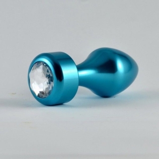 Анальная пробка синяя стальная с бесцветным кристаллом Lovetoy IXI40376