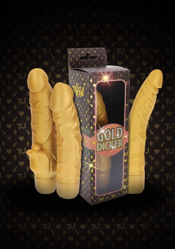 Вібратор великий реалістичний золотистого кольору Toy Joy Gold Dicker довжина 201 мм - 9