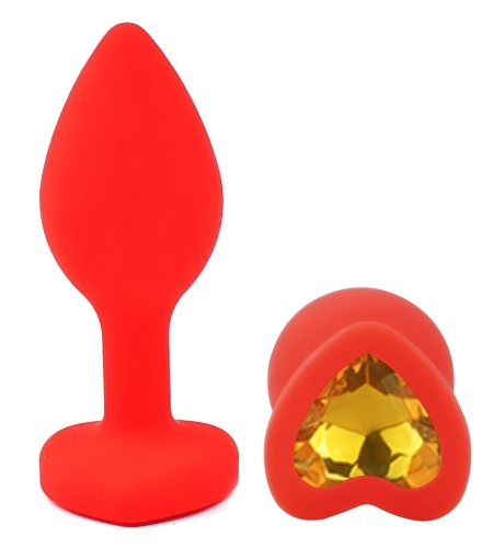 Силіконова червона анальна пробка із золотистим кристалом у формі серця EGZO Silicone Heart Plug розмір S - 2