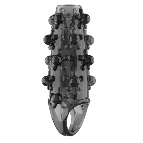 Стимулююча насадка на член із пухирцями чорна Meleon - Orbiting Beads Locking Sleeve - 4
