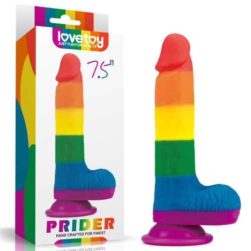 Фалоімітатор силіконовий Веселка реалістичний з мошонкою на присоску Lovetoy Prider - 1