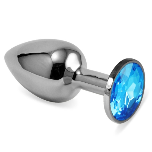Анальная пробка серебристого цвета с кристаллом голубого цвета Lovetoy Rosebud Plug - 1