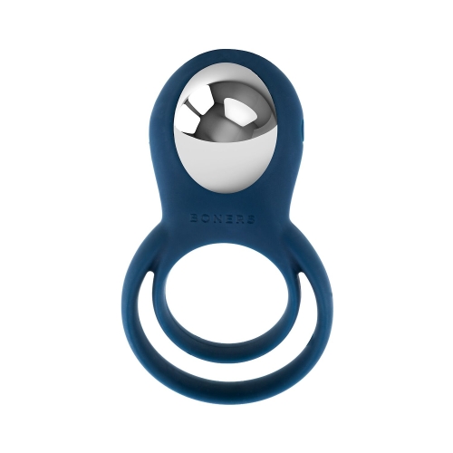 Ерекційне віброкільце на член подвійне силіконове синє Boners Vibrating Double Cock Ring - 1