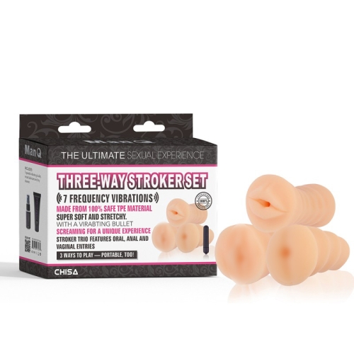 Набор из 3-х мастурбаторов реалистичных с вибрацией Three Way Stroker Set - 1