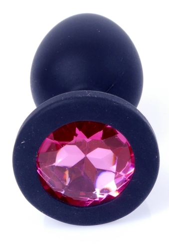 Анальна пробка М чорного кольору із кристалом рожевого кольору BOSS of TOYS Jewellery plug - 3