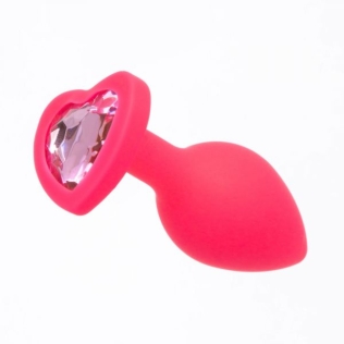 Анальная розовая пробочка с кристаллом Pink Silicone Heart Light Pink S