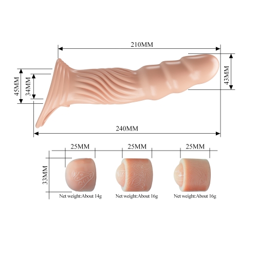 Удлиняющая насадка на член рельефная телесная LYBAILE Pretty Love - Adjustable Penis Sleeve - 9