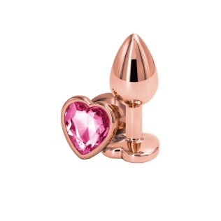Анальная пробка золотистая с камушком розовым по форме сердца NS Novelties Rear Assets - Rose Gold Heart размер Small