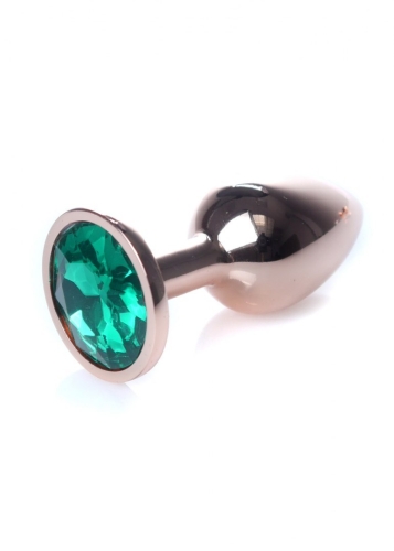 Анальна пробка золотистого кольору із зеленим камінчиком Boss series Jewellery - 2