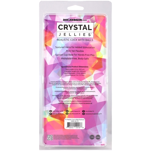 Фаллоимитатор реалистичный на присоске радужный Doc Johnson Crystal Jellies - 9.5 - 6