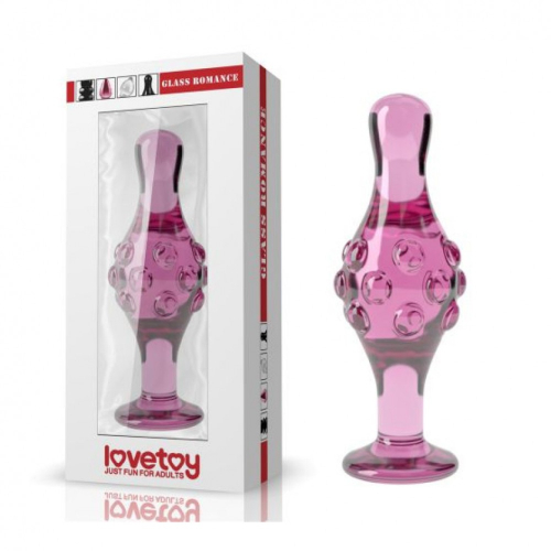Анальна ребриста скляна пробка рожевого кольору Lovetoy Romance довжина 100 мм - 1