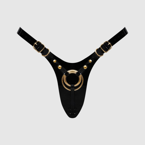 Трусики для страпона глянцевые черного цвета Strap-On-Me Leatherette Harness Fabulous размер One Size - 1