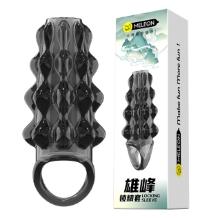 Стимулирующая насадка на член с пупырышками черная Meleon - Mighty Peak Locking Sleeve