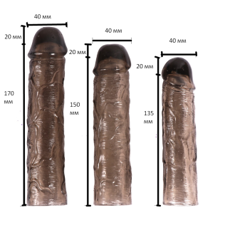 Набір насадок на силіконових член чорного кольору Xise Textured Penis Sleeves 3 штуки