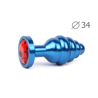 Анальная пробка BLUE PLUG MEDIUM синего цвета с красным кристаллом