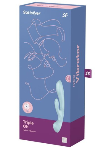 Вібратор із відростком для клітора блакитного кольору Satisfyer Triple Oh - 4