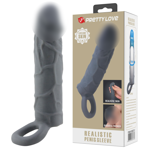 Насадка на член із петлею реалістична сірого кольору Lybaile Pretty Love Realistic Penis Sleeve - 1