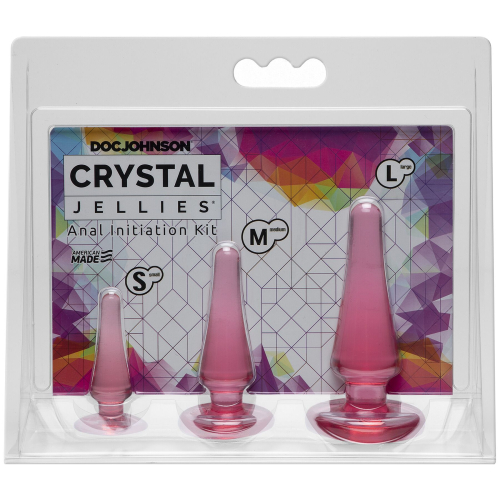 Набор анальных пробок с гелевым напылением с ограничителем Doc Johnson Crystal Jellies Anal Initiation Kit - Pink Розовые - 2