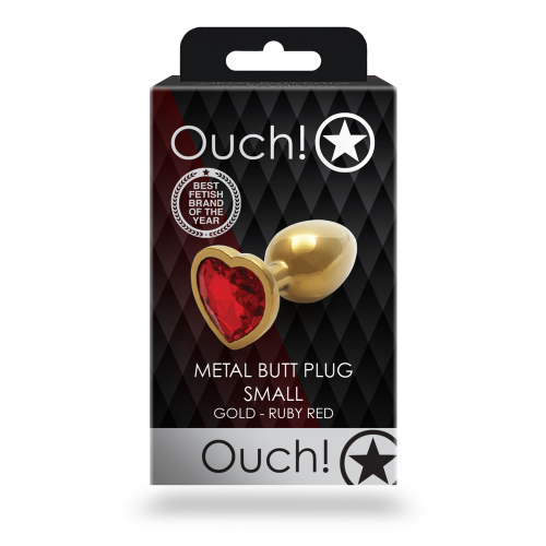 Золота анальна пробка з червоним каменем у вигляді серця Ouch! - 9 Золота анальна пробка з червоним каменем у вигляді серця Ouch! - 9
