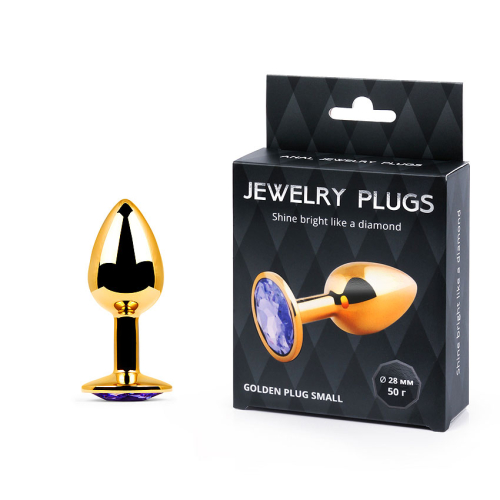 Металева анальна втулка Anal Jewelry Plug золота з фіолетовим кристалом L 72 мм d 28 мм Вага 50г - 1