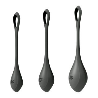 Набор вагинальных шариков йони бусин Satisfyer Yoni Power 2 черные диаметр 2-2,5-3 см, вес 22-44-73 гр