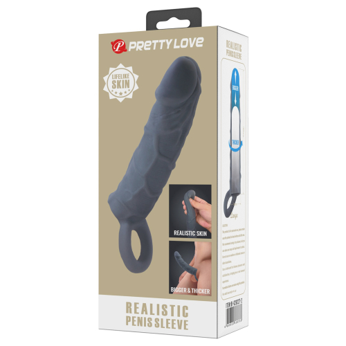 Насадка на член із петлею реалістична сірого кольору Lybaile Pretty Love Realistic Penis Sleeve - 12