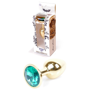 Анальная пробка S золотистого цвета с кристаллом светло зеленого цвета BOSS of TOYS Jewellery plug