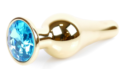 Анальна пробка золотистого кольору із кристалом блакитного кольору BOSS of TOYS Jewellery BUTT plug - 3