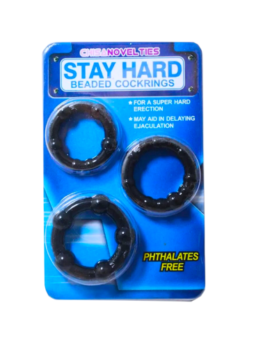 Эрекционные кольца на член 3 штуки разного размера черные Stay Hard - 3