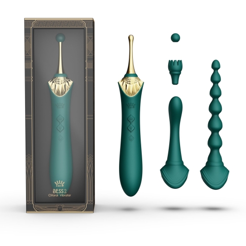 Стильний вагінально-кліторальний вібратор з насадками зелений Zalo Bess 2 Turquoise - 2