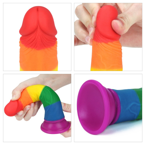 Фаллоимитатор силиконовый радуга реалистик с мошонкой на присоске Lovetoy Prider - 3