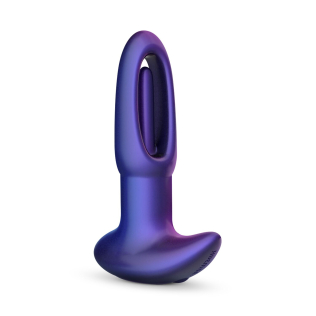 Анальная вибропробка с язычком и пультом ДУ фиолетовая Hueman Voyager Butt Plug With Tapping
