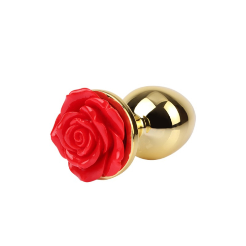 Анальна пробка золота з червоним каменем у вигляді троянди Showy Rose Anal Plug Medium - 3