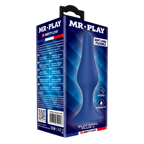 Анальная пробка на присоске силиконовая синяя LYBAILE MR.PLAY - Slim Anal Plug размер L - 8