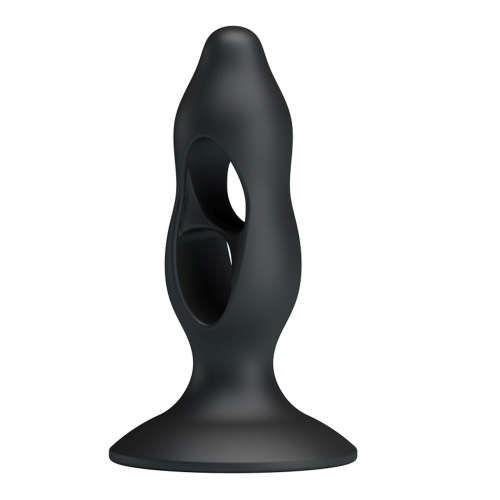 Анальная пробка с отверстиями на присоске силиконовая черная Baile Fabulous Silicone Butt Plug - 2