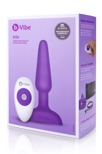 Анальная пробка с вибрацией и пультом для эротических игр B-Vibe - Trio с тремя моторами фиолетовая - 11
