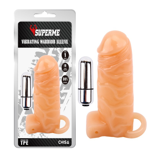 Вибронасадка на пенис реалистичная с вибропулей в комплекте бежевая Chisa Superme Vibrating Warrior Sleeve - 1